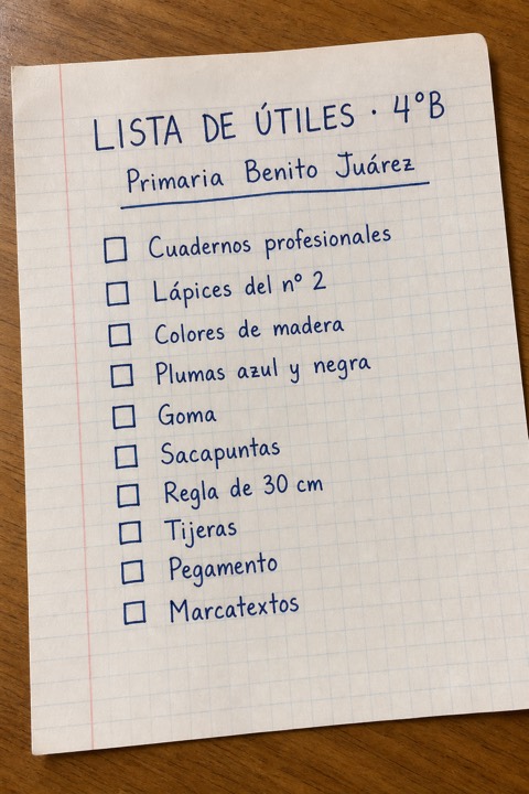 Foto de la lista de útiles 4°B