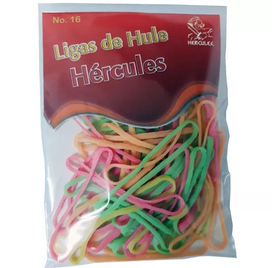 Ligas De Hule Natural Hercules No 16 Varios Colores 1 Bolsa Con 15 Gr